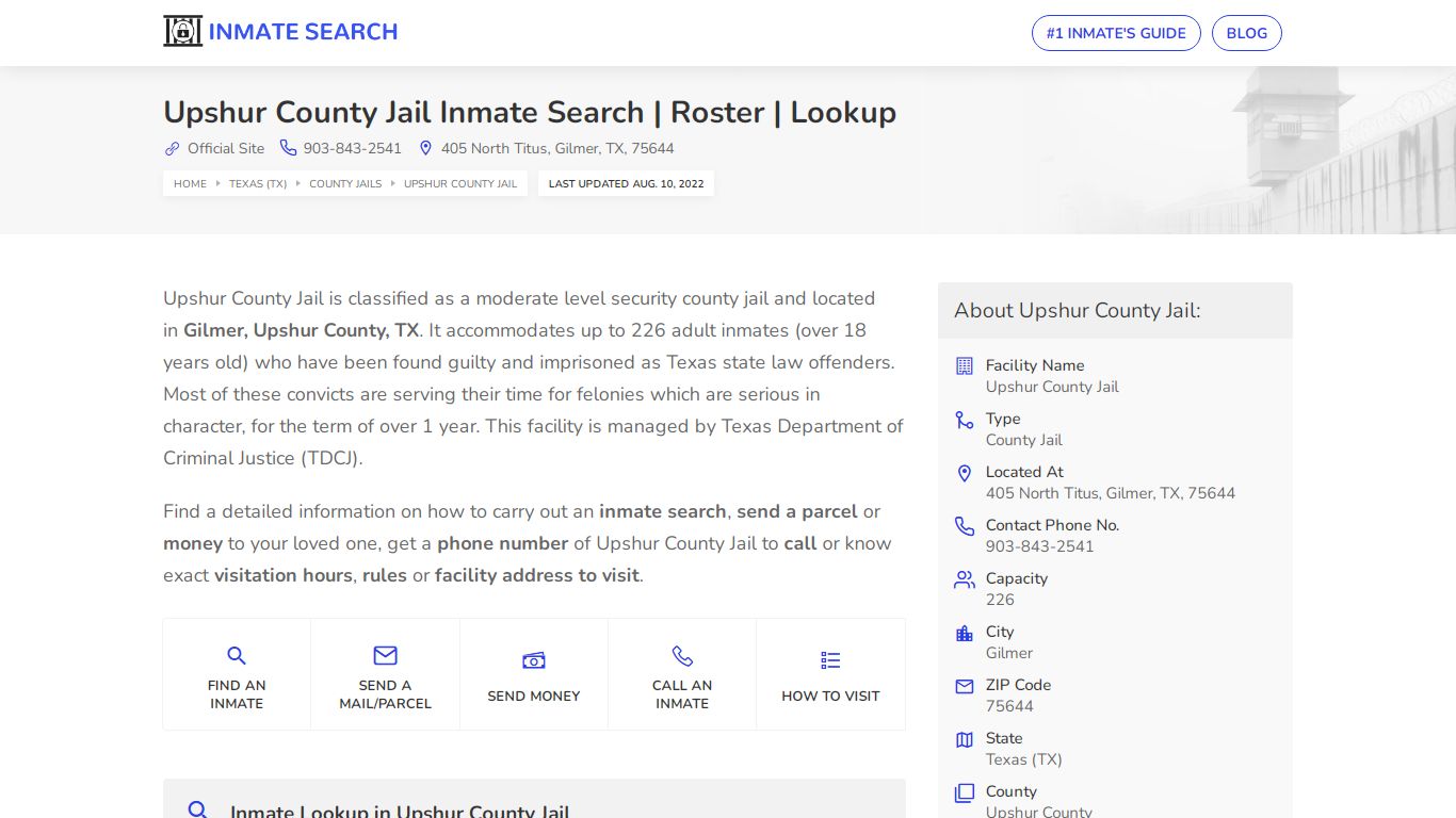 Upshur County Jail Inmate Search | Roster | Lookup